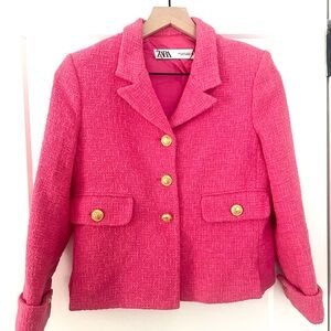 Zara Women's Pink Blazer with Gold Buttons